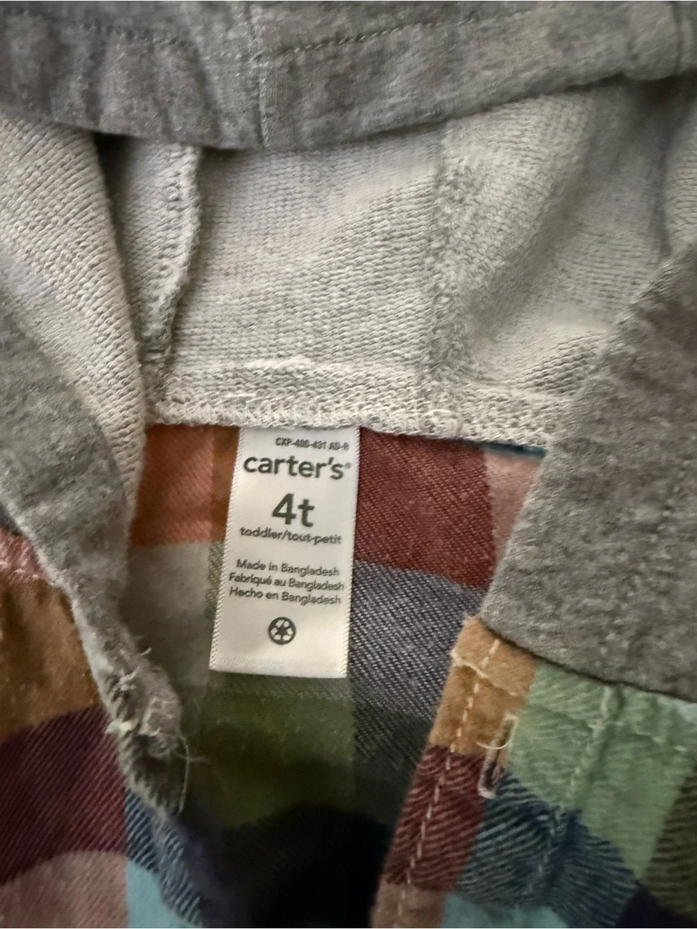 Carter's Multicolor Plaid Button-Front Shirt with Gray Hood